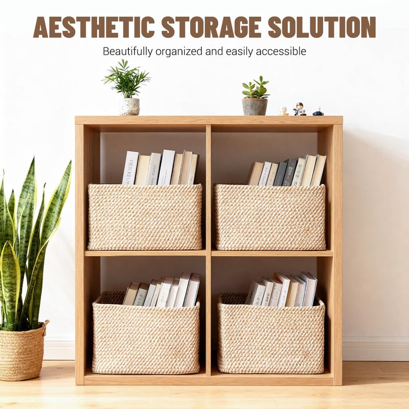 Yilobi 5 Pack Woven Storage Baskets for Shelves, Decorative Basket Organizer Storage Bins for Toys, Books, Clothes, Closet, Nursery, Bathroom â€“ Cotton Rope Shelf Baskets for Organizing and Decor, Khaki - Image 2