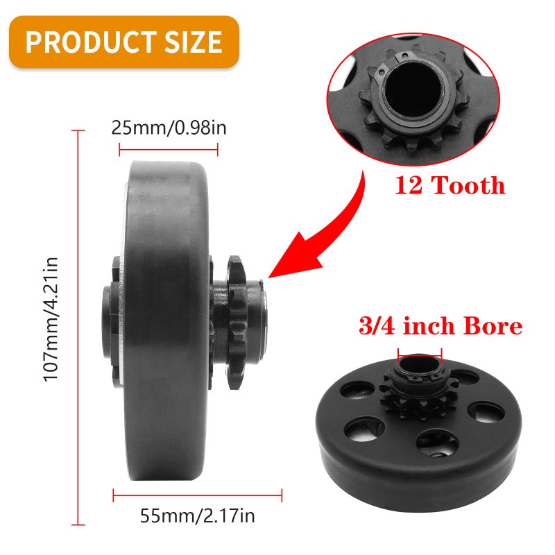 KRGUOD Centrifugal Clutch 3/4" Bore 12 Tooth with #35 Chain for Predator 212, Honda GC GX Engines and Most 2-6.5HP Small Engines performance Parts, Perfect for MiniBike, Go Kart, Lawnmower. - Image 3