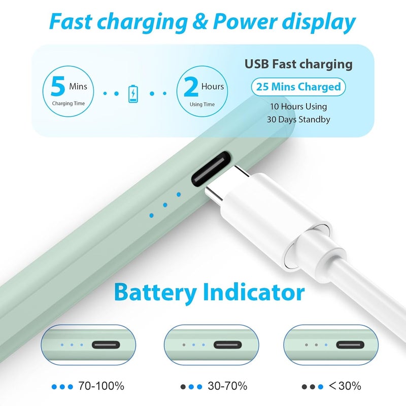 Kingone Upgraded Stylus Pen, Ultra High Precision & Sensitivity, Palm Rejection, Prevents False ON/Off Touch, Power Display Tilt Sensitivity, Magnetic Adsorption For Tablet (Green) - Image 3