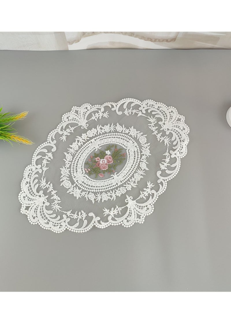 Vintage Oval Table Runner Handmade Embroidered Jacquard Table Mats Oval Tablecloth 31X42CM  - Image 2