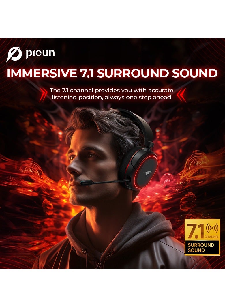 بيكن سماعة ألعاب لاسلكية مع صوت محيطي 7.1، بتردد 2.4GHz وسماعات USB مع ميكروفون إلغاء الضوضاء Bluetooth وإضاءة RGB لجهاز الكمبيوتر وPS5 وPS4 وMac وSwitch - Image 3