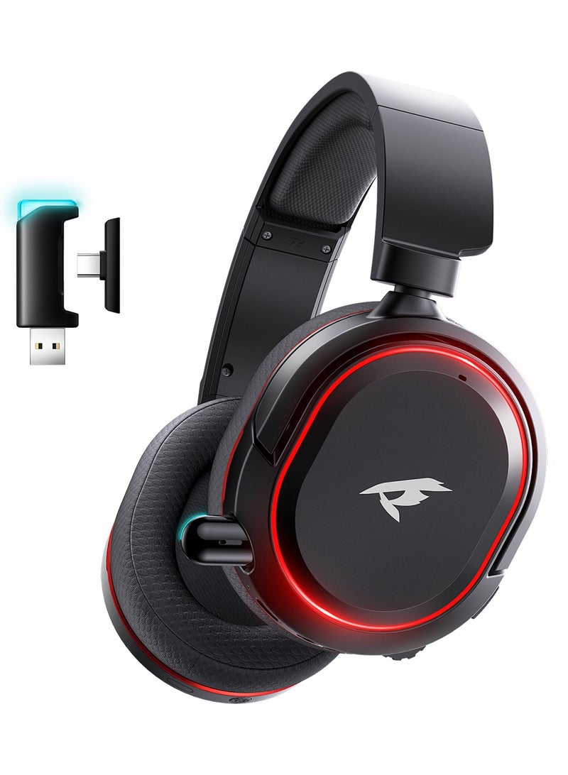 بيكن سماعة ألعاب لاسلكية مع صوت محيطي 7.1، بتردد 2.4GHz وسماعات USB مع ميكروفون إلغاء الضوضاء Bluetooth وإضاءة RGB لجهاز الكمبيوتر وPS5 وPS4 وMac وSwitch - Image 1