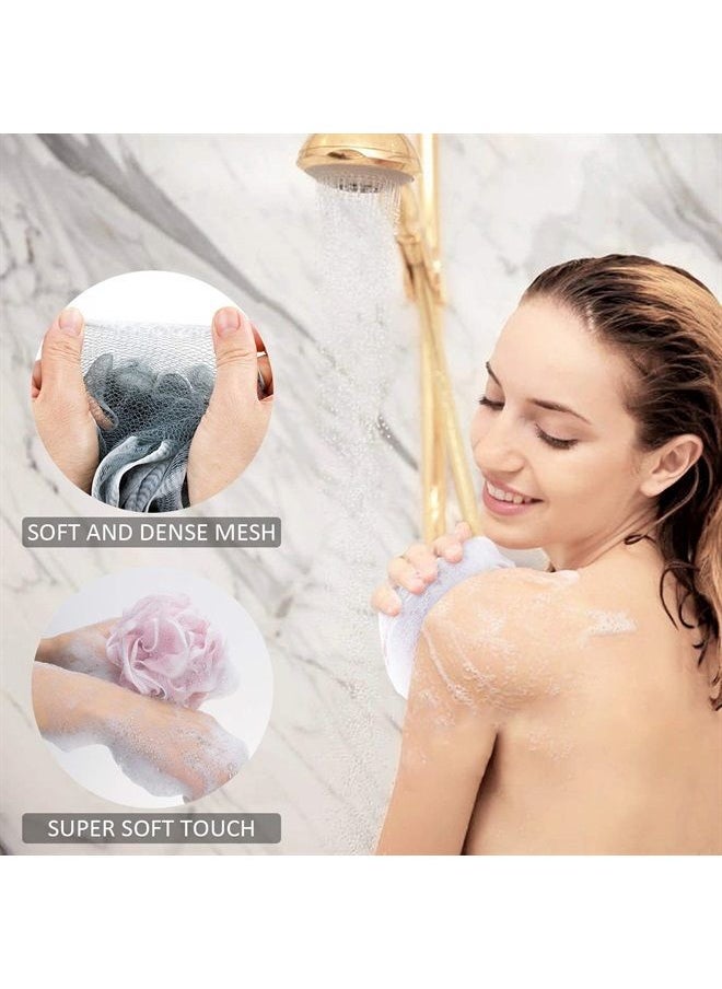 Loofah Bath Sponge, Novosun Mesh Pouf Shower Sponge Soft Exfoliating Shower Luffas for Silky Skin Pack of 4 Pastel Colors, XL (80g/pcs)