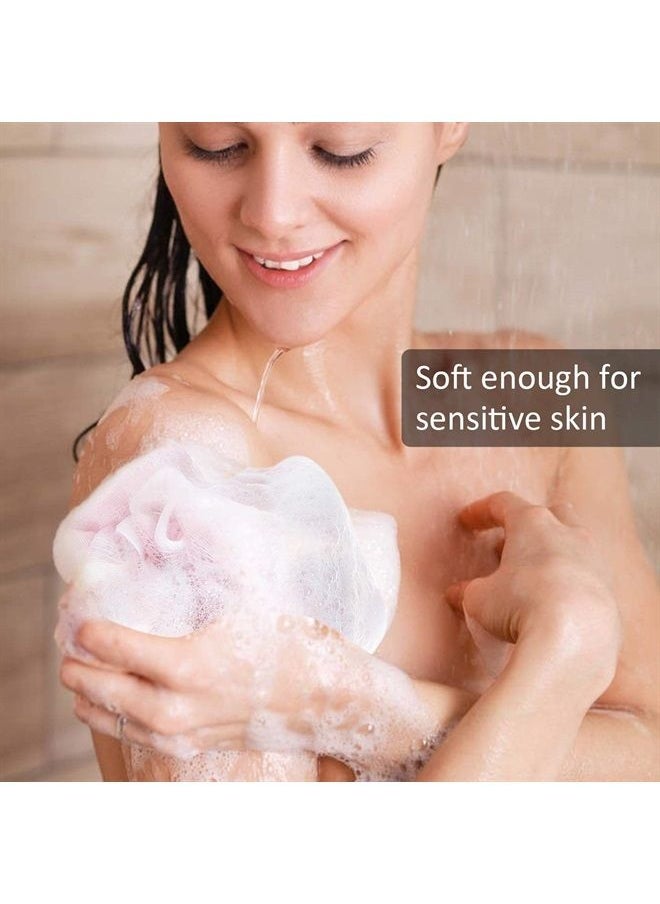 Loofah Bath Sponge, Novosun Mesh Pouf Shower Sponge Soft Exfoliating Shower Luffas for Silky Skin Pack of 4 Pastel Colors, XL (80g/pcs)