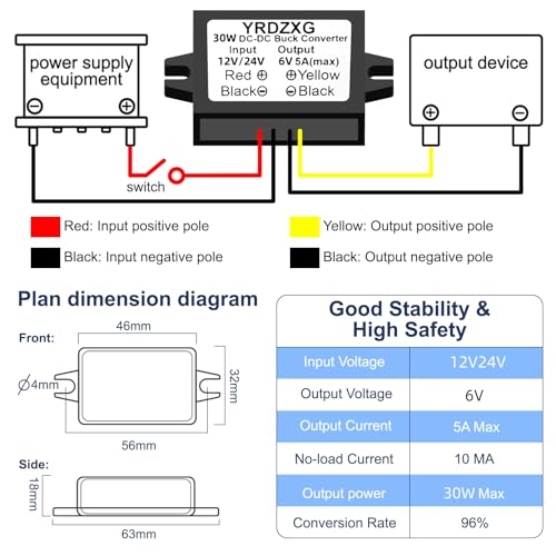 YRDZXG12V to 6V 5A 30W DC-DC24V to 6V Step-Down Adapter, Buck Converter, Reducer, Power Converter Mini Module Waterproof DC Compatible car Radio - Image 4