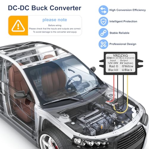 YRDZXG12V to 6V 5A 30W DC-DC24V to 6V Step-Down Adapter, Buck Converter, Reducer, Power Converter Mini Module Waterproof DC Compatible car Radio - Image 3