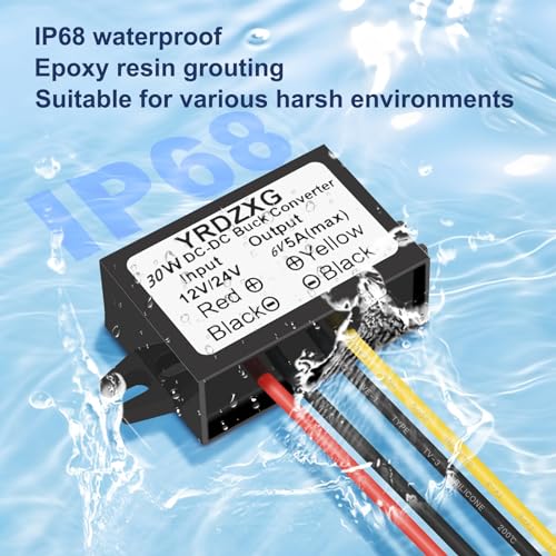 YRDZXG12V to 6V 5A 30W DC-DC24V to 6V Step-Down Adapter, Buck Converter, Reducer, Power Converter Mini Module Waterproof DC Compatible car Radio - Image 5