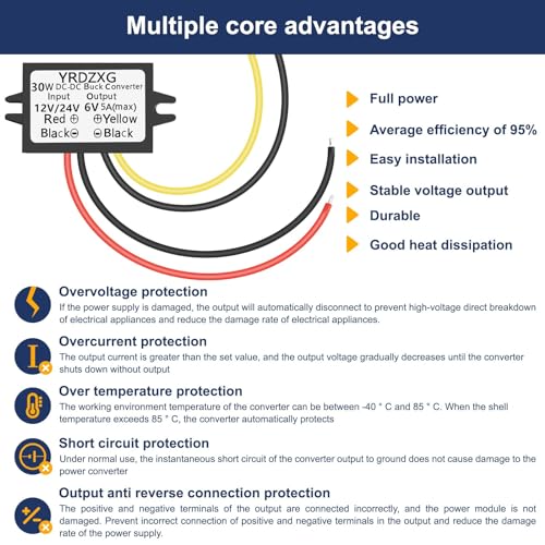 YRDZXG12V to 6V 5A 30W DC-DC24V to 6V Step-Down Adapter, Buck Converter, Reducer, Power Converter Mini Module Waterproof DC Compatible car Radio - Image 2
