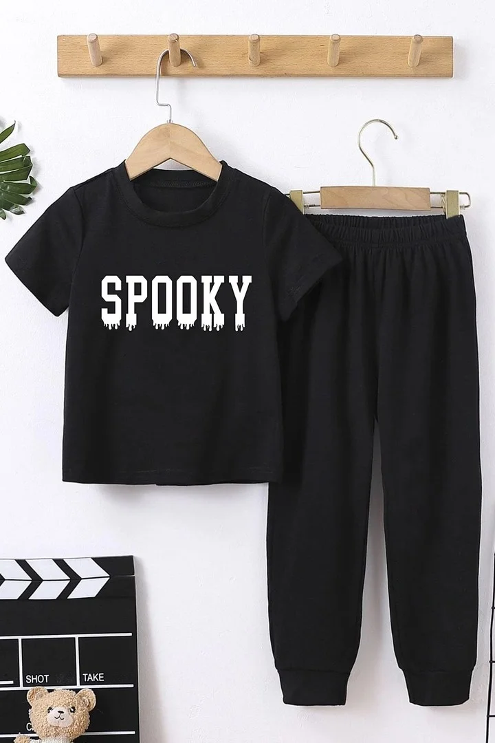 ONLYTRENDWEAR Childrens Spooky Bottom - Top Tracksuit Set 3-4 Years Old Black