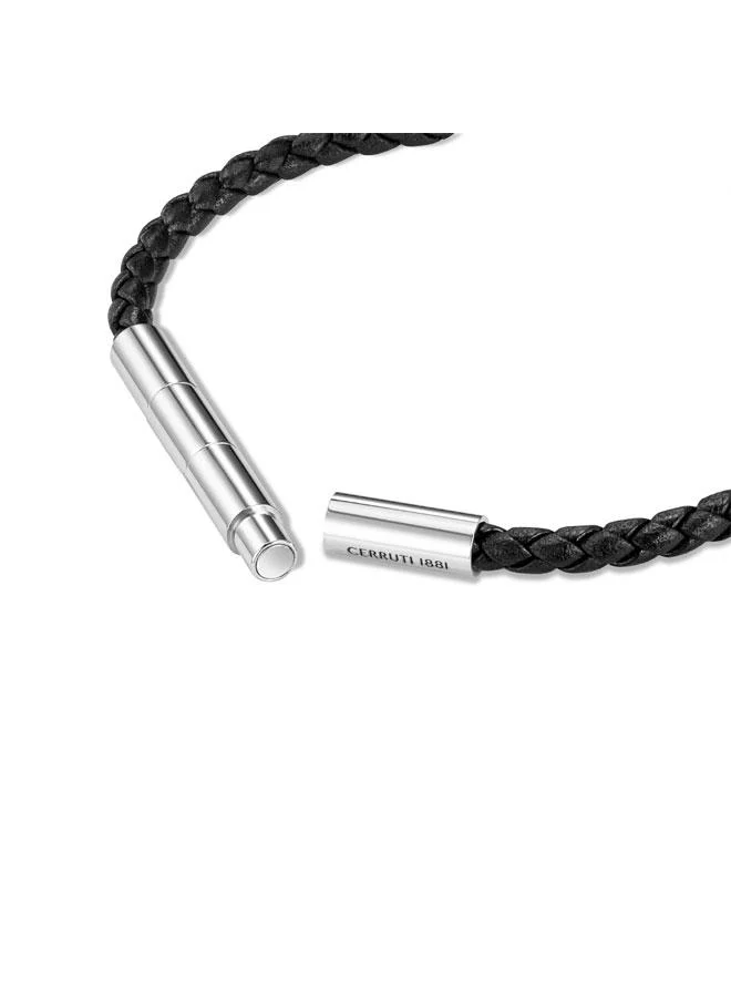 شيروتي 1881 Valerio Black Braided Leather Bracelet for Men