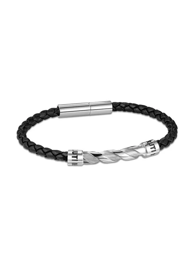 شيروتي 1881 Valerio Black Braided Leather Bracelet for Men