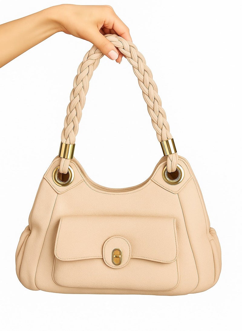 Women’s Leather Shoulder Bag with Braided Handle – Elegant and Durable Design for Daily and Formal Use - Image 1