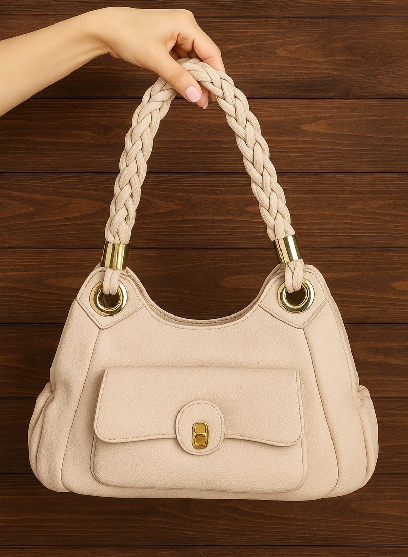 Women’s Leather Shoulder Bag with Braided Handle – Elegant and Durable Design for Daily and Formal Use - Image 2