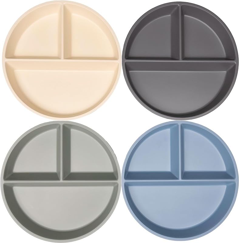 WeeSprout Divided Bamboo  Melamine Plates for Kids  Set of 4 Toddler Dinnerware Food Grade Kid Safe with Divided Design for Picky Eaters Dishwasher Safe Reusable Modern Tableware