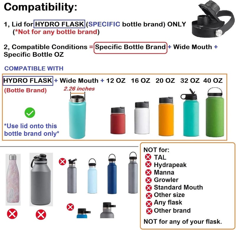 DBIW Lid for Hydro Flask 32 40 oz Wide Mouth, Replacement Lids Compatible with Hydro Flask Wide Mouth Water Bottle, Top Spout Lid with Handle, Wide Mouth Lid Chug Cap Accessories - Image 3