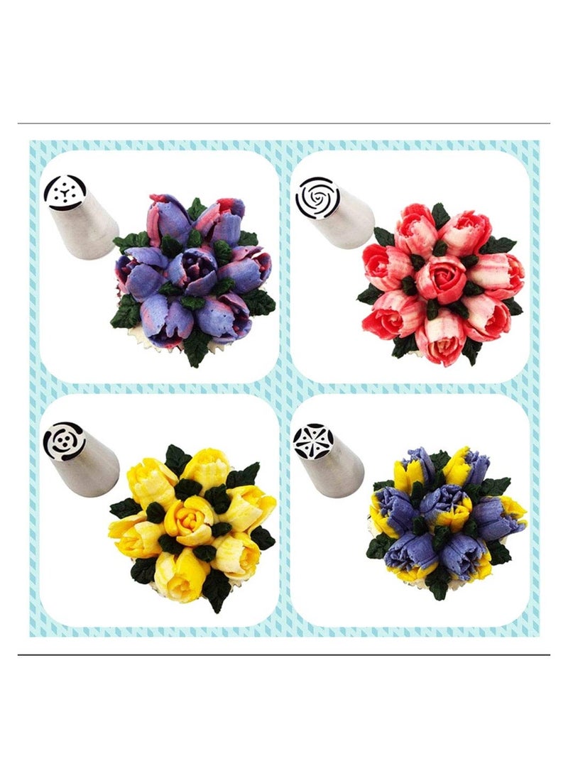 SYOSI SYOSI Russian Tulip Flower Cake, Cream Pastry Baking Decoration Tools 7 Pieces Set, Flower Shaped Frosting Nozzles Kit  - Image 4