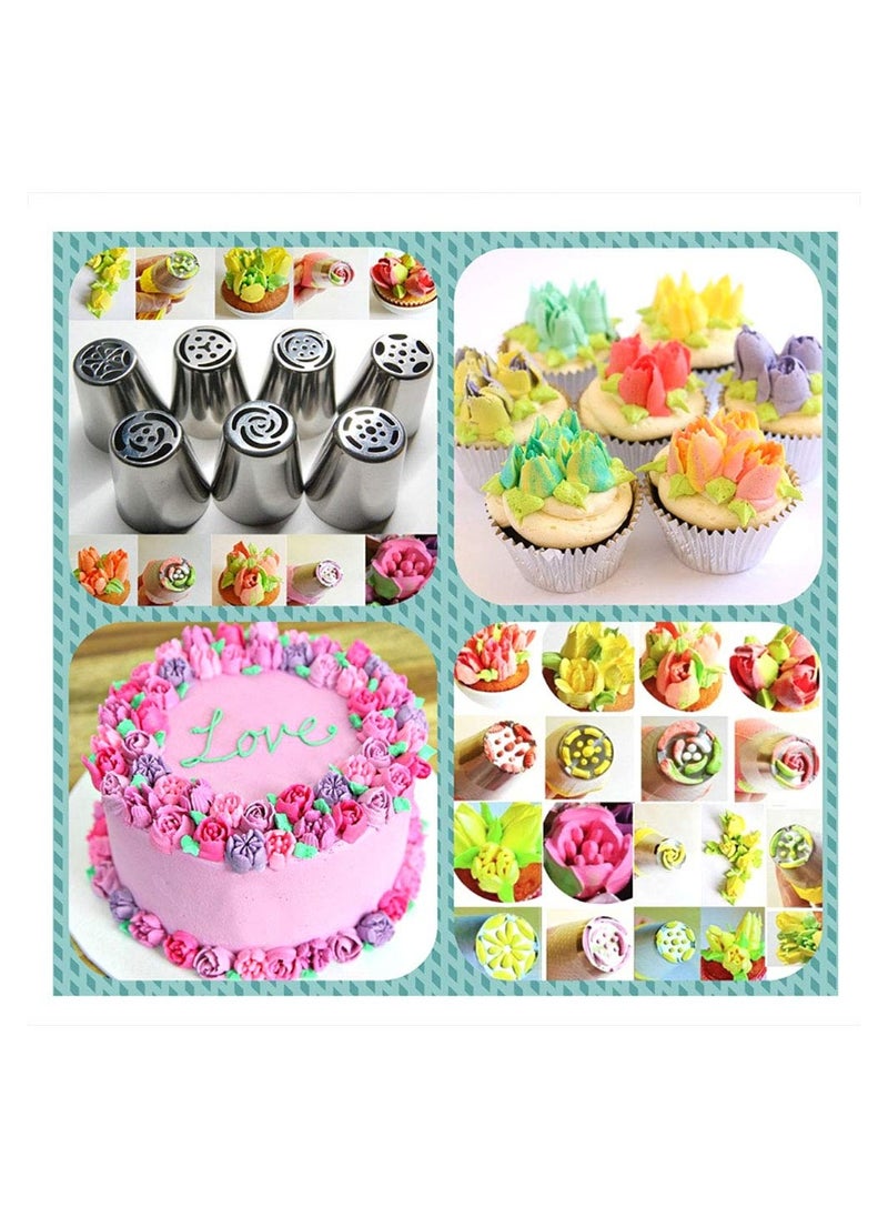 SYOSI SYOSI Russian Tulip Flower Cake, Cream Pastry Baking Decoration Tools 7 Pieces Set, Flower Shaped Frosting Nozzles Kit  - Image 5