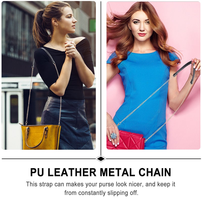 Bag Chain for Handbag Purse, Durable PU Leather and Metal Strap with Clasps - Image 3