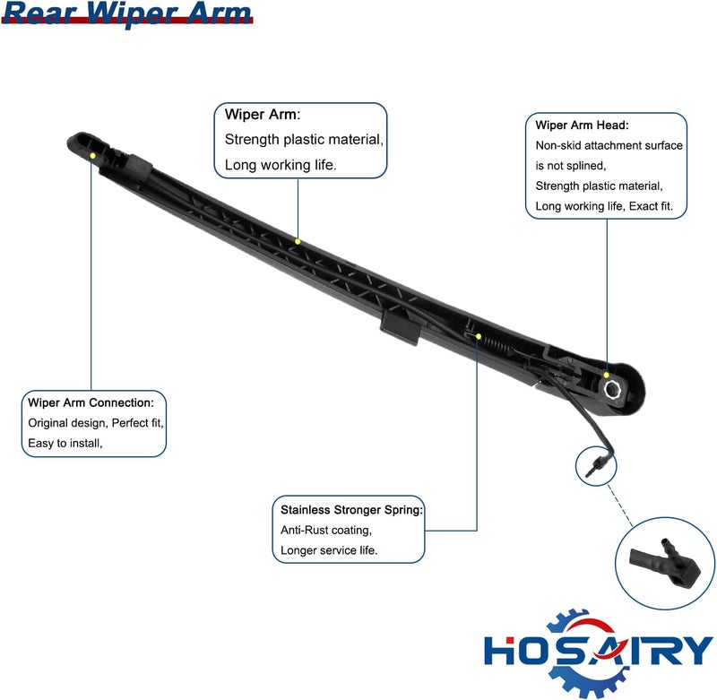 HOSAIRY Rear Wiper Arm Blade Set for Chevy Tahoe, Suburban, Cadillac Escalade, GMC Yukon (2007-2013) - Image 3