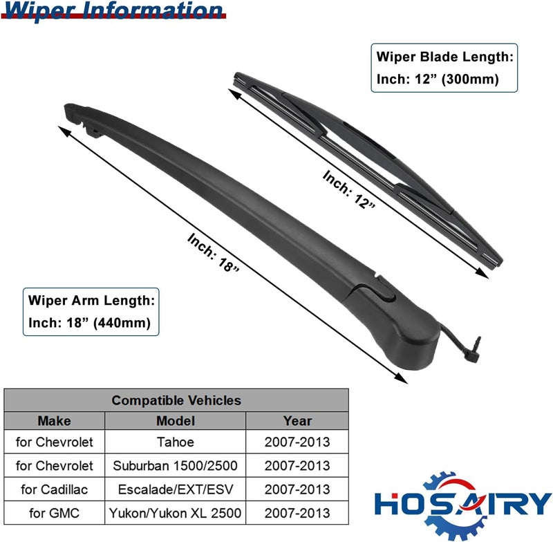 HOSAIRY Rear Wiper Arm Blade Set for Chevy Tahoe, Suburban, Cadillac Escalade, GMC Yukon (2007-2013) - Image 2