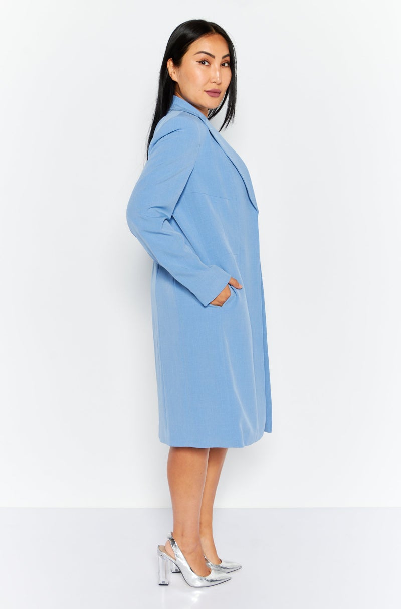 Nipon Boutique Women 2 In 1 Solid Belted Suit Dress Set, Blue  - Image 2