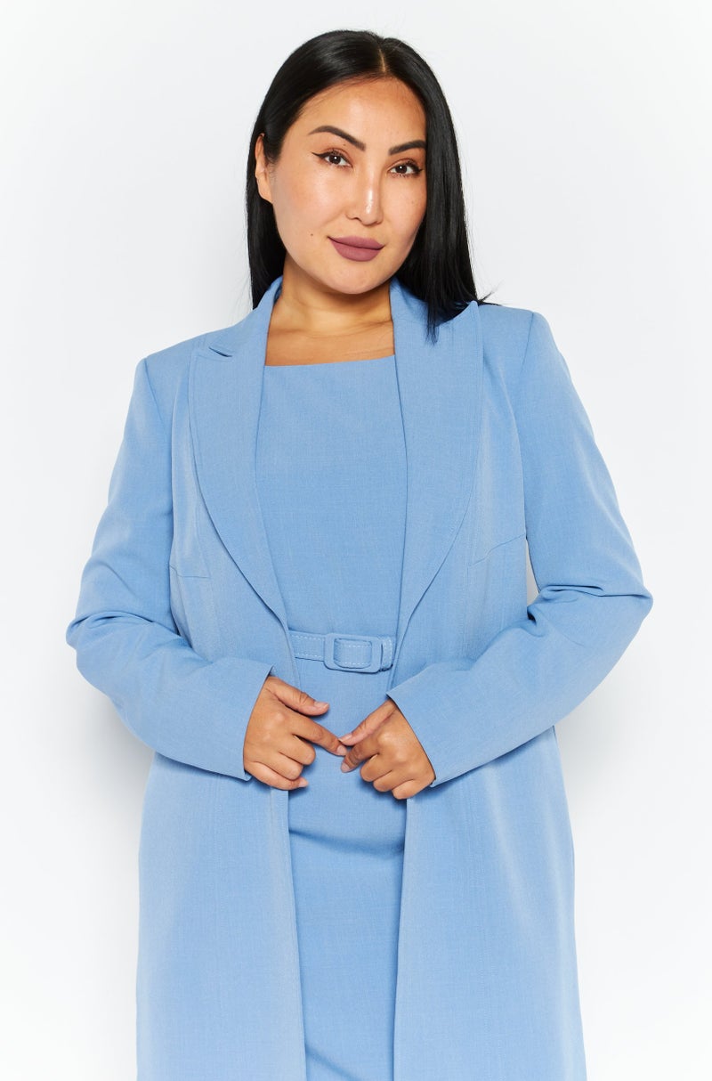 Nipon Boutique Women 2 In 1 Solid Belted Suit Dress Set, Blue  - Image 3