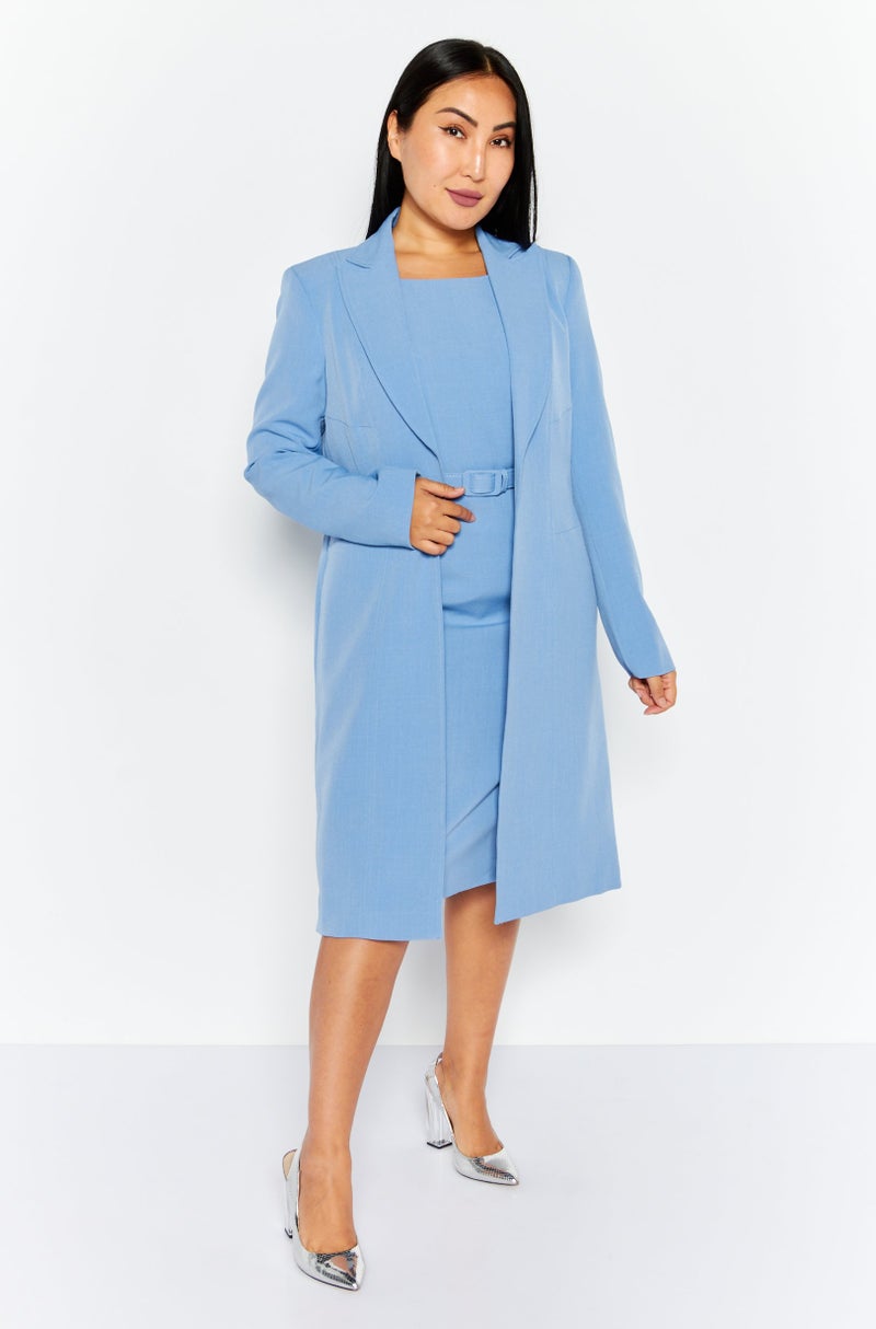 Nipon Boutique Women 2 In 1 Solid Belted Suit Dress Set, Blue  - Image 1