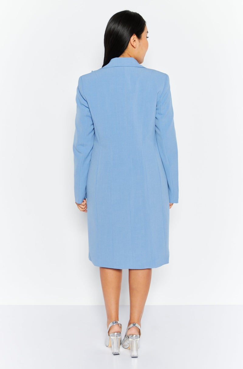 Nipon Boutique Women 2 In 1 Solid Belted Suit Dress Set, Blue  - Image 4