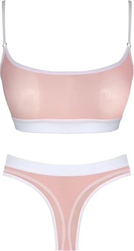 كوتن هيل Powder White Rubber Detailed Transparent Tulle Adjustable Strap Women's Bra Set