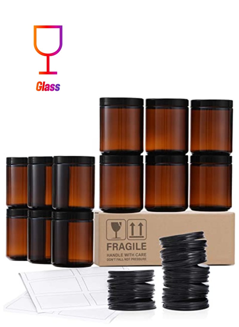 QUESERA Thick Amber Round Glass Jars with 12 Metal   Plastic Lids Pack of 12 8oz - Image 1