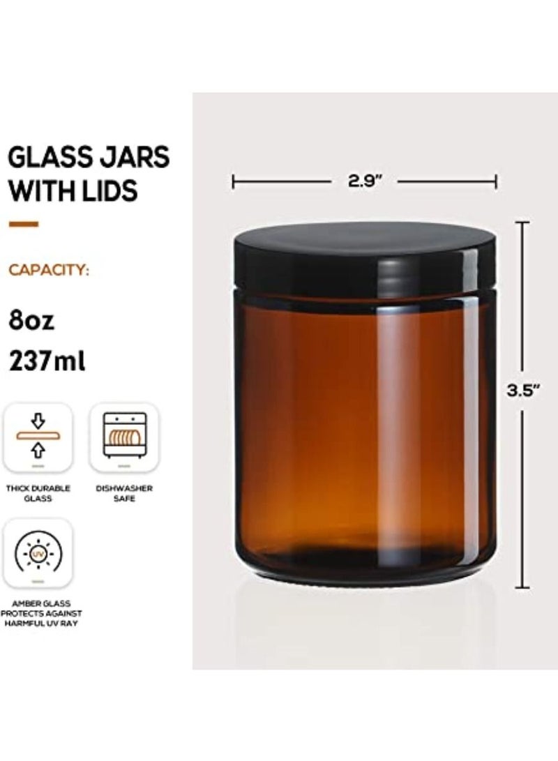 QUESERA Thick Amber Round Glass Jars with 12 Metal   Plastic Lids Pack of 12 8oz - Image 4