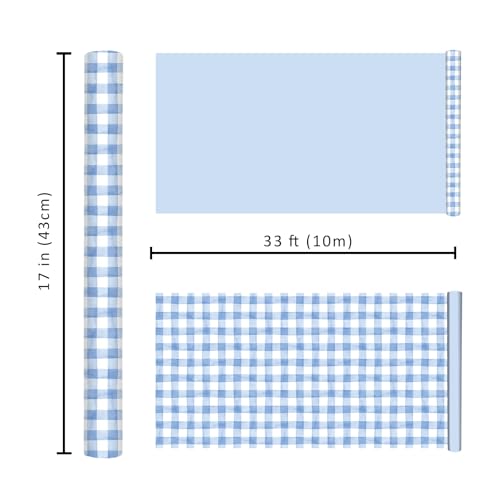 LaRibbons Blue Gingham Wrapping Paper Roll,Baby Boy Shower Gift Wrap for Mom-to-Be, Newborn & Birthday, Premium Cute Blue Checked Gift Paper, 17 Inch x 33 Feet - Image 5