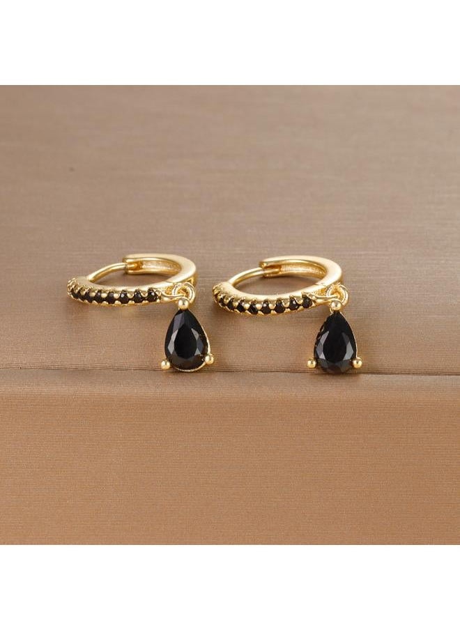 نيبمينينت European And American-style Light Luxury S925 Silver Needle Geometric Water Drop Color Diamond Celi French Style Personalized Ear Buckle Earrings 