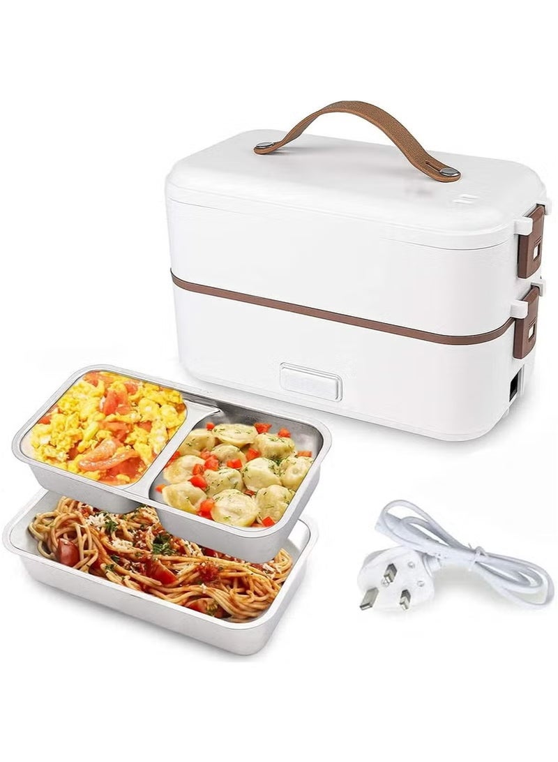 Saudi Select Lunch Box 2 Tier Portable Electric Food Warmer Mini Removable 304 Stainless Steel 220V White Stainless Steel 800Ml - Image 1