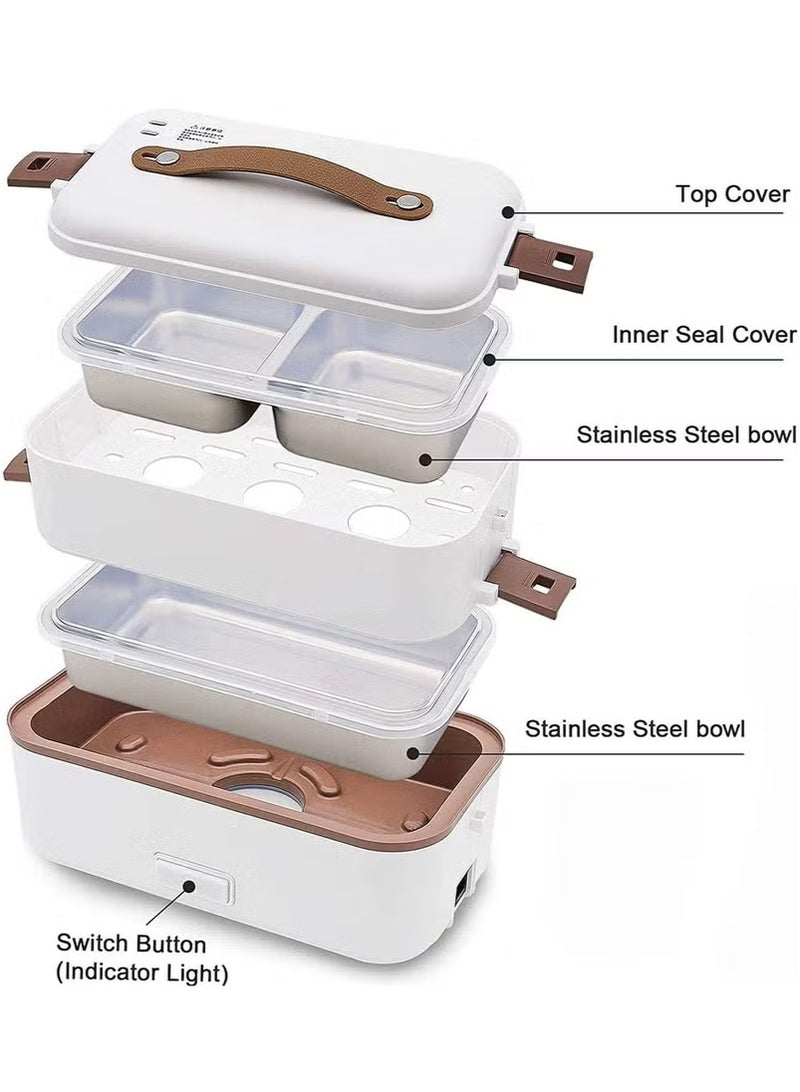 Saudi Select Lunch Box 2 Tier Portable Electric Food Warmer Mini Removable 304 Stainless Steel 220V White Stainless Steel 800Ml - Image 2