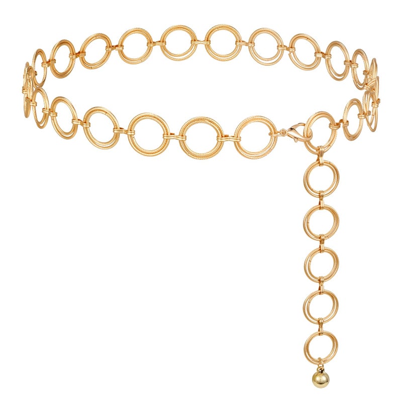 WERFORU Women Metal Link Body Chain Belt Ladies Waist Chain Belts for Jeans Dress, Gold,Fit waist size below 34 inches - Image 1