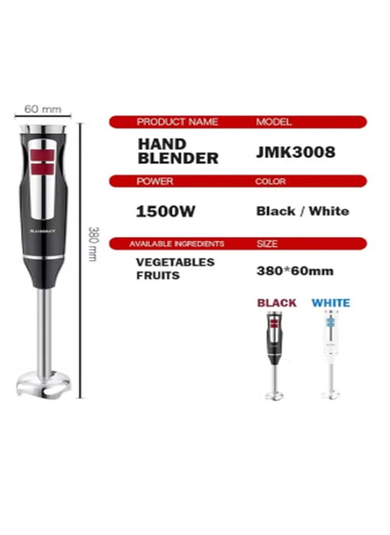 JAMAKY Italy - Hand Blender, 1500 watts, multi-speed, strong and sharp blades for multi-use with Italian technology - jmk3008 Black - Image 1