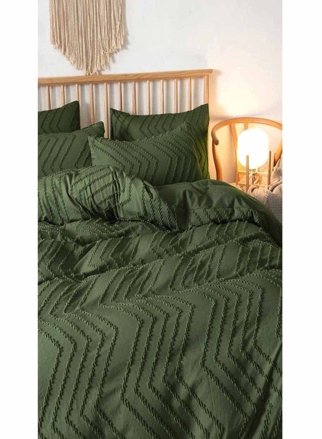 Nanko King Comforter Set Dark Green Tufted Jacquard Boho Soft Shabby Chic Reversible Down Alternative Microfiber Bedding - All Season Duvet Bohemia Bed Sets Women Men Size 104 x 90 3pc, Green - Image 4
