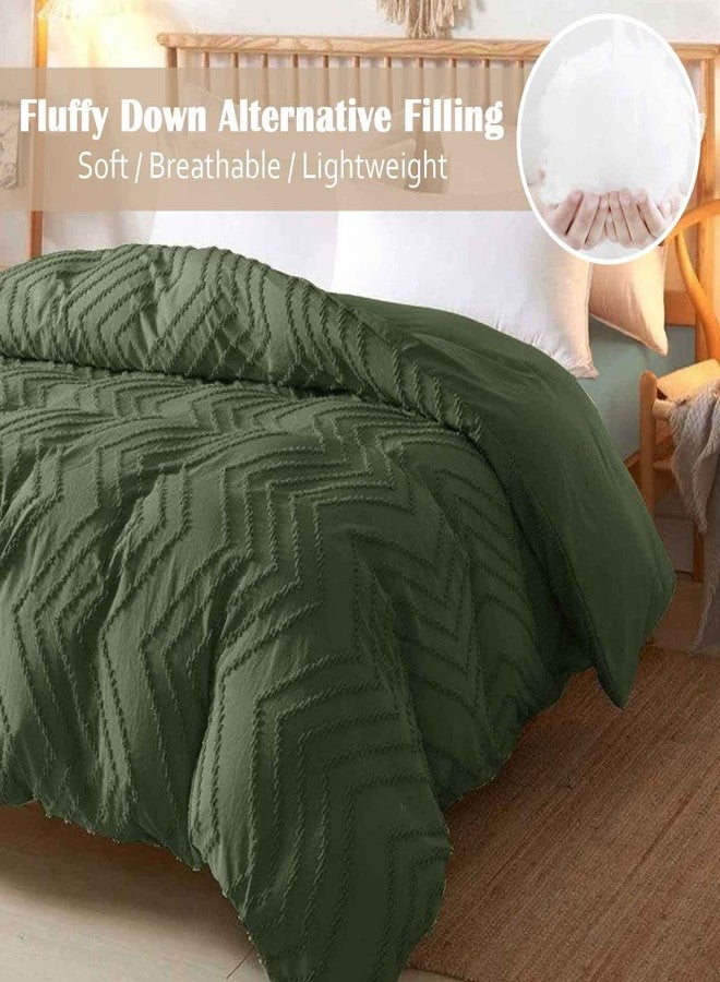 Nanko King Comforter Set Dark Green Tufted Jacquard Boho Soft Shabby Chic Reversible Down Alternative Microfiber Bedding - All Season Duvet Bohemia Bed Sets Women Men Size 104 x 90 3pc, Green - Image 2