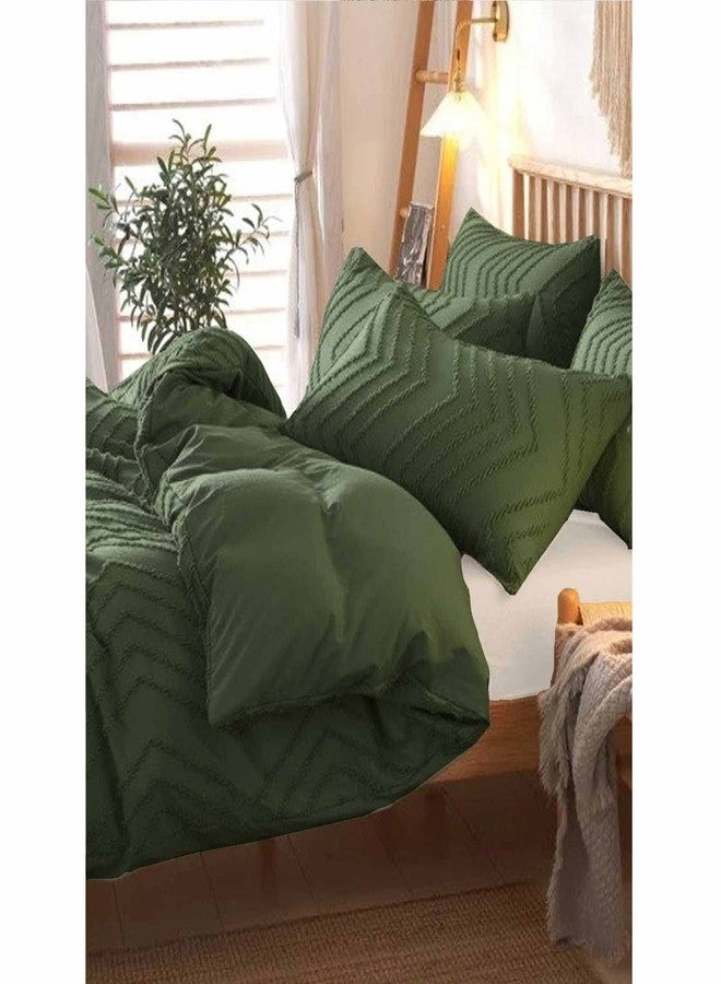 Nanko King Comforter Set Dark Green Tufted Jacquard Boho Soft Shabby Chic Reversible Down Alternative Microfiber Bedding - All Season Duvet Bohemia Bed Sets Women Men Size 104 x 90 3pc, Green - Image 3