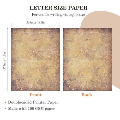 WLXTREE Vintage Printer Paper,Stationery Paper 8.5 x 11,Antique Old Fashion Looking Classic Aged Look Designs Paper for Writing Letters Scroll Printing Typewriter Resume Map,50 Sheets Brown - Image 2