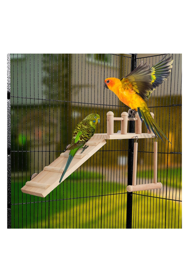 Bird Perches Platform Swing, with Climbing Ladder, Parakeet Cage Accessories Wooden Playing Gyms Exercise Stands for Green Cheeks, Lovebird, Chinchilla, Budgie, Hamster, Parrot Cage Toys Sets - Image 3