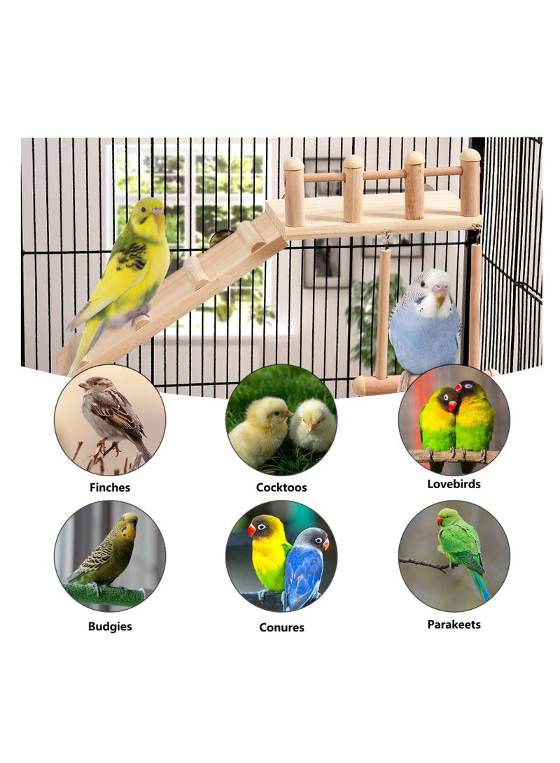 Bird Perches Platform Swing, with Climbing Ladder, Parakeet Cage Accessories Wooden Playing Gyms Exercise Stands for Green Cheeks, Lovebird, Chinchilla, Budgie, Hamster, Parrot Cage Toys Sets - Image 4