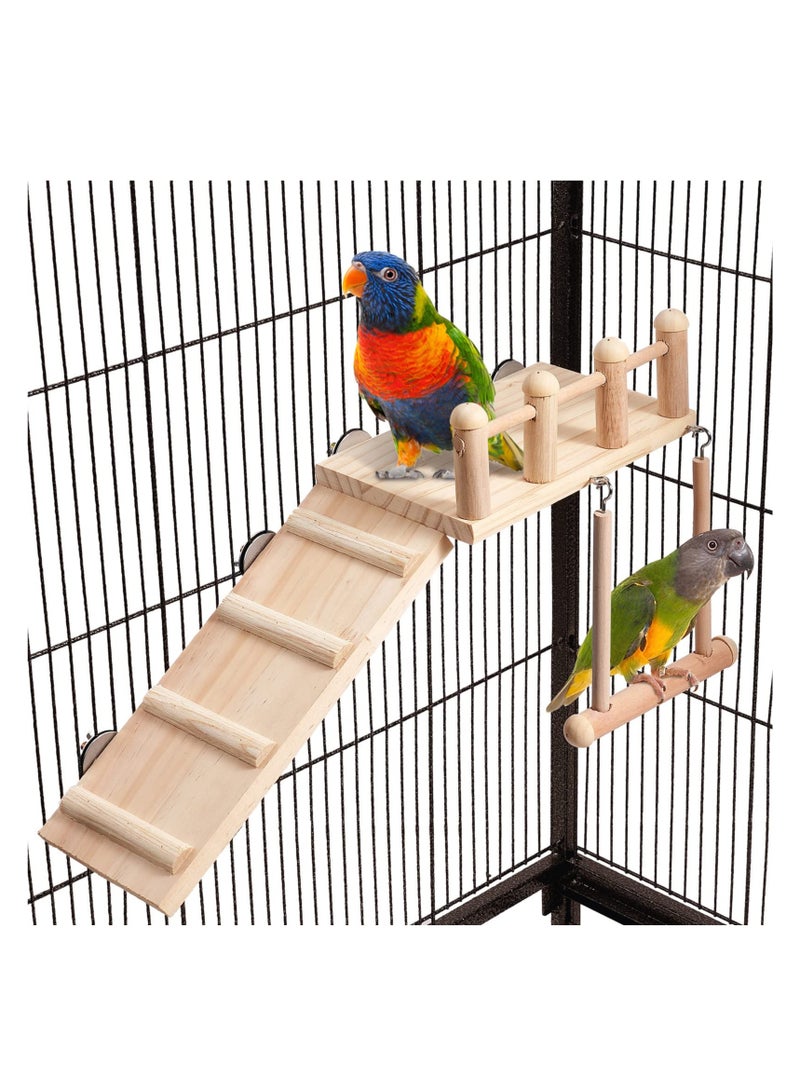 Bird Perches Platform Swing, with Climbing Ladder, Parakeet Cage Accessories Wooden Playing Gyms Exercise Stands for Green Cheeks, Lovebird, Chinchilla, Budgie, Hamster, Parrot Cage Toys Sets - Image 1