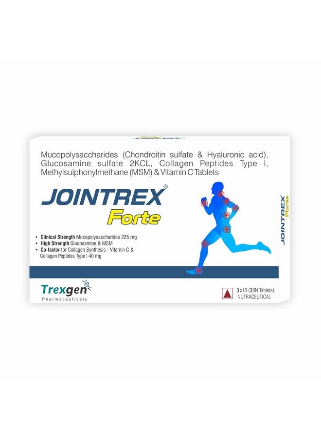 Trexgen Jointrex ® Forte Joint and Cartilage Complex with Mucopolysaccharides 225 Mg, High Strength Glucosamine 750 mg, MSM 250 mg, Collagen Type 40 mg and Vitamin C (30 Tablets) - Image 1