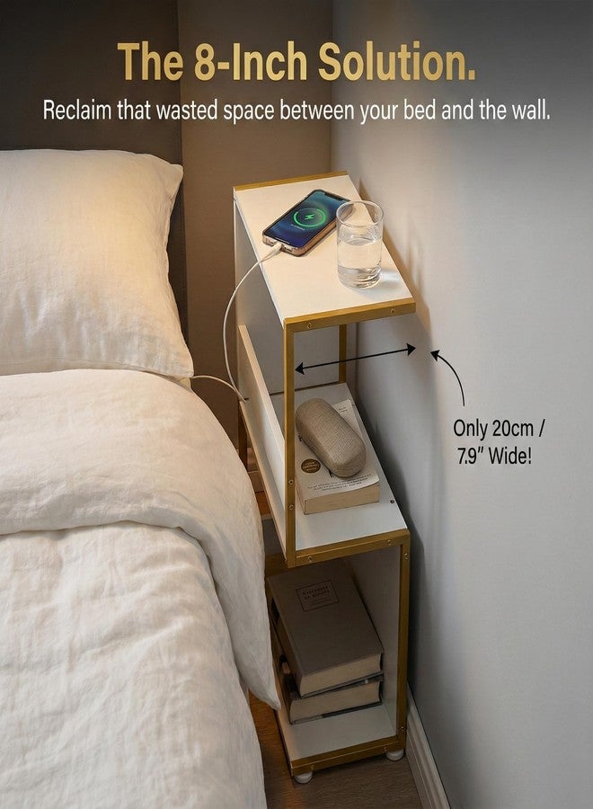ZEXVIDA Narrow End Table for Small Spaces - Slim Side Table, S Shape Design Narrow End Tables Living Room,Skinny Bedroom Nightstand Thin Side Magazine Bookshelf (Champagne Gold) - Image 3