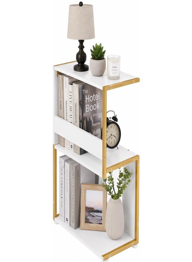 ZEXVIDA Narrow End Table for Small Spaces - Slim Side Table, S Shape Design Narrow End Tables Living Room,Skinny Bedroom Nightstand Thin Side Magazine Bookshelf (Champagne Gold) - Image 1