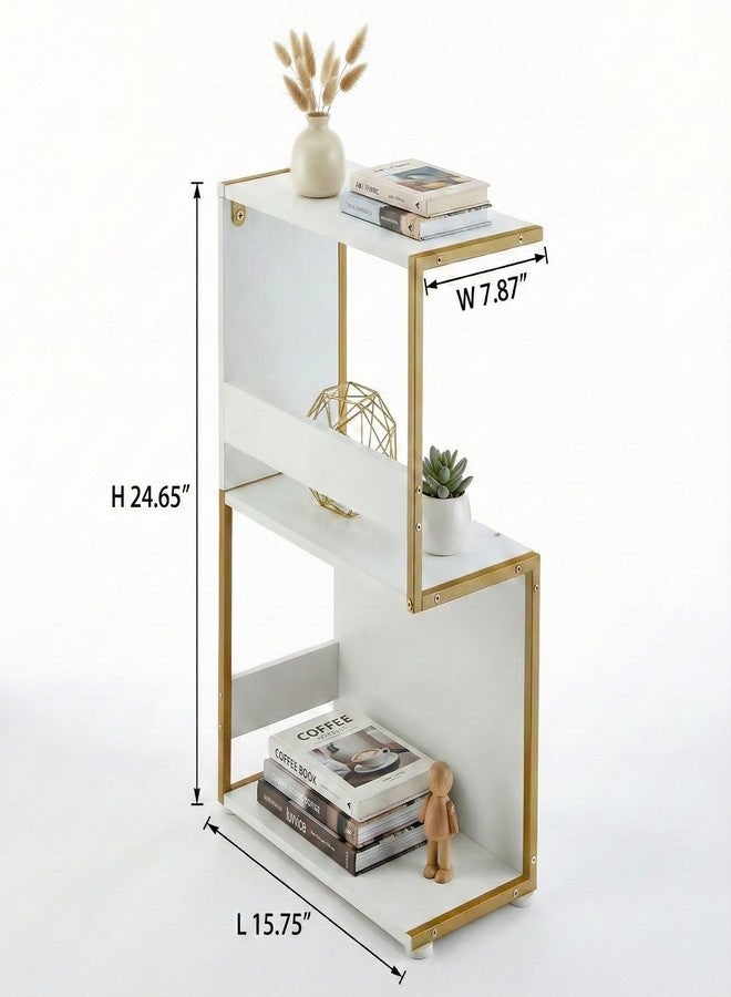 ZEXVIDA Narrow End Table for Small Spaces - Slim Side Table, S Shape Design Narrow End Tables Living Room,Skinny Bedroom Nightstand Thin Side Magazine Bookshelf (Champagne Gold) - Image 2