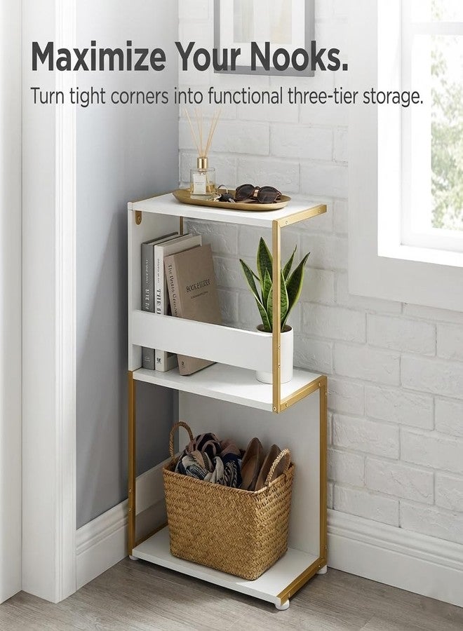 ZEXVIDA Narrow End Table for Small Spaces - Slim Side Table, S Shape Design Narrow End Tables Living Room,Skinny Bedroom Nightstand Thin Side Magazine Bookshelf (Champagne Gold) - Image 5