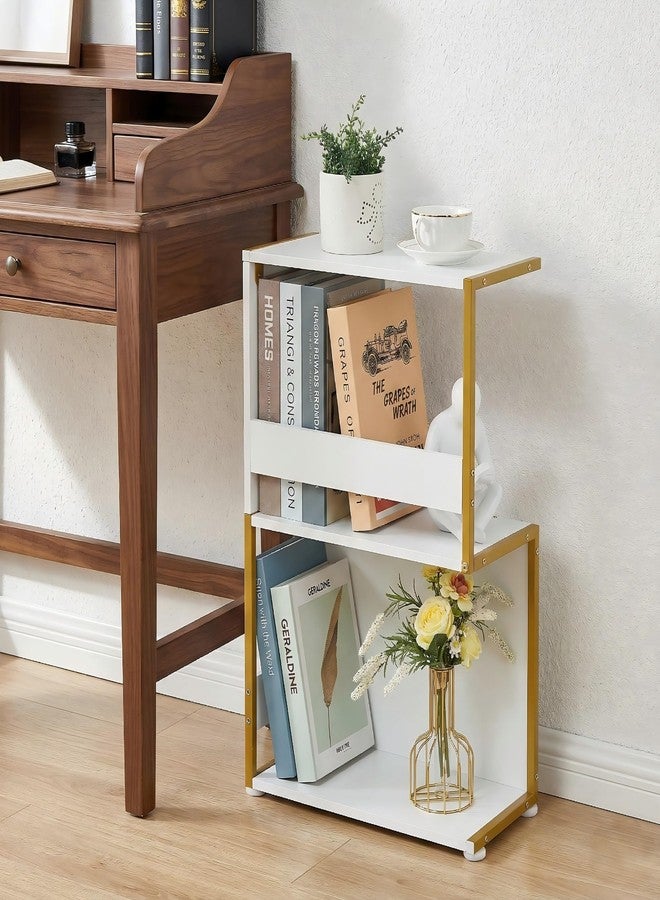 ZEXVIDA Narrow End Table for Small Spaces - Slim Side Table, S Shape Design Narrow End Tables Living Room,Skinny Bedroom Nightstand Thin Side Magazine Bookshelf (Champagne Gold) - Image 4